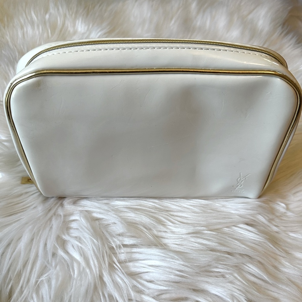 YSL Beauty Cosmetic Bag in Off-White with Gold Trim